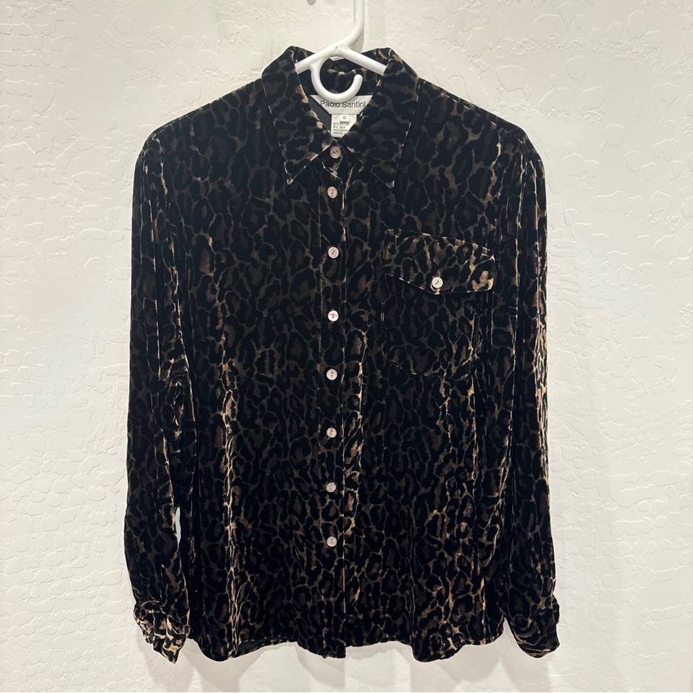 Vintage Paolo Santino Leopard Print Velvet Blouse 10
